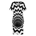 thumbnail image 3 of Vestido de novia con bolsillos sueltos, diseño de chevron óptico y negro (negro/blanco), vestido de verano para uso diario., 3 of 6