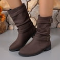 thumbnail image 2 of YOUYEDIAN Boots for Women Low Block Heel Versatile Mid Calf Comfy Fashion Double Buckle Deco Boots Outdoor Casual Round Toe Shoes, 2 of 5