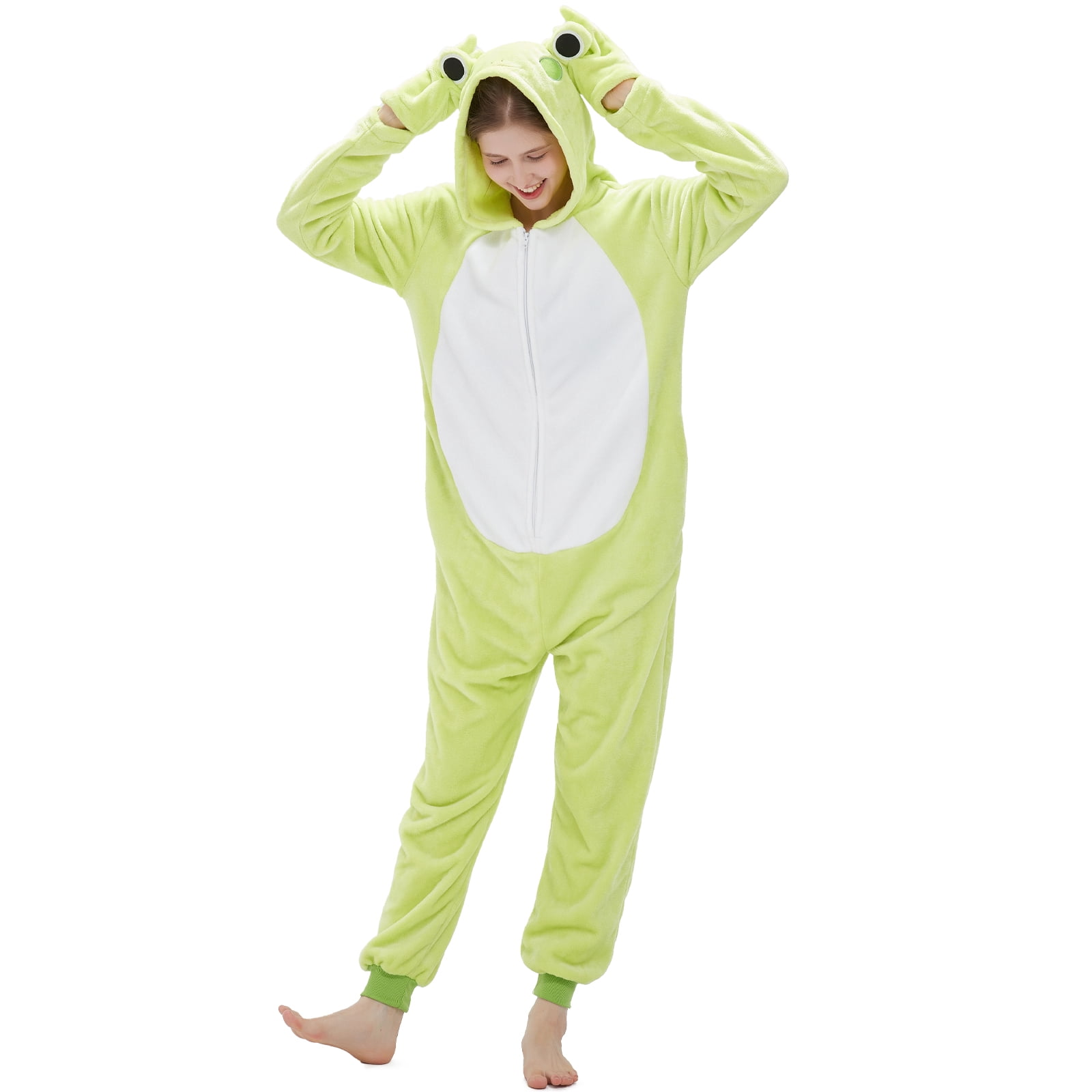 SWEETXIN Adult's Frog One-Piece Holiday Family Pajamas Halloween Costume Suit for Women and Men Jumpsuit SizeL