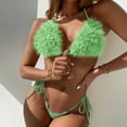 thumbnail image 2 of MIXUE Swim Suits for Women Solid Color 2 Piece Tie Fuzzy Triangle Thong Bikini Sets for Women Pool Party Swimwears Bathing Suits,Green,M, 2 of 9