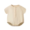 thumbnail image 3 of Rvasteizo Girls Romper Solid Short Sleeve Double Gauze Cotton for Infant 3 Months-2 Years Summer Daily Outfit, 3 of 4