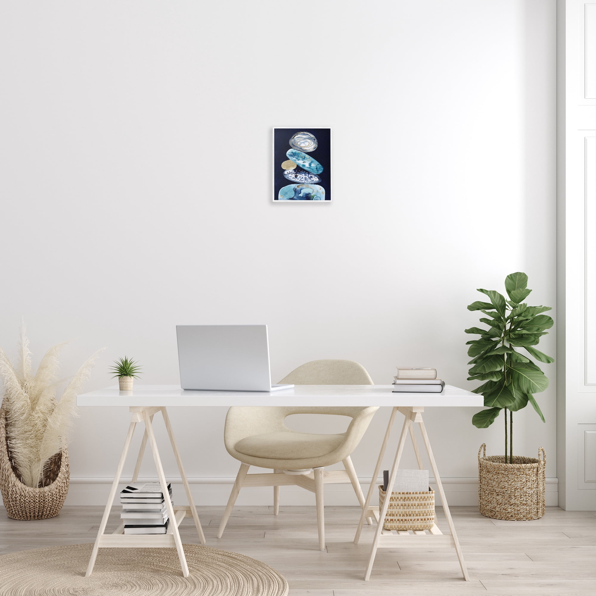 Stupell Industries Patterned Stacked Pebbles Landscape Painting White Framed Art Print Wall Art, 11 x 14