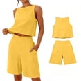thumbnail image 5 of Horkkom Short Sets for Women 2 Piece Linen Solid Color Tank Tops High Waist Shorts with Pockets Summer Casual Vacation Sets L, 5 of 7