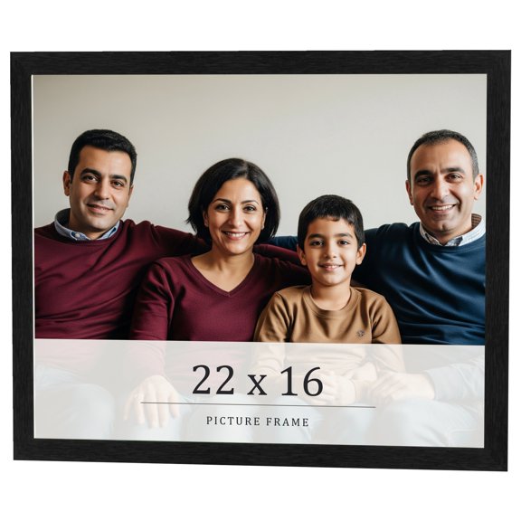 22x16 Frame Black Charcoal Grey Wood Textured Picture Frame | 0.75 Inch Moulding Width | Gunmetal