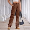 thumbnail image 3 of Pantalones Cargo for mujer, pantalones elásticos de cintura alta, pantalones de viaje de pierna ancha, pantalones casuales holgados, ropa de calle de senderismo con múltiples bolsillos, 3 of 7