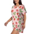 thumbnail image 2 of "Wukai Strawberry Floral Women's Pajama Set - Short-Sleeve Top and Shorts with Elastic Waistband and Pockets for Loungewear, Yoga, and Casual Wear-Small, 2 of 8