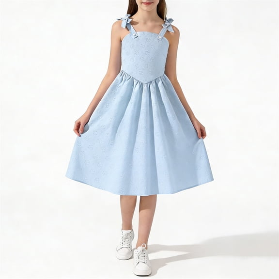 ATOGUTA Girls Tulle Dress Summer Kids Skater Twirl A Line Tank Dress for School Casual Holiday Party Size 8-13, Light Blue
