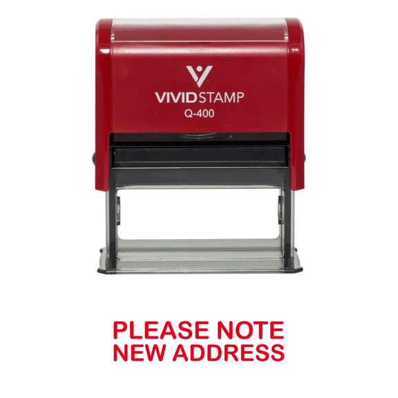 Vivid Stamp PLEASE NOTE NEW ADDRESS Self Inking Rubber Stamp (Red Ink) - X-Large