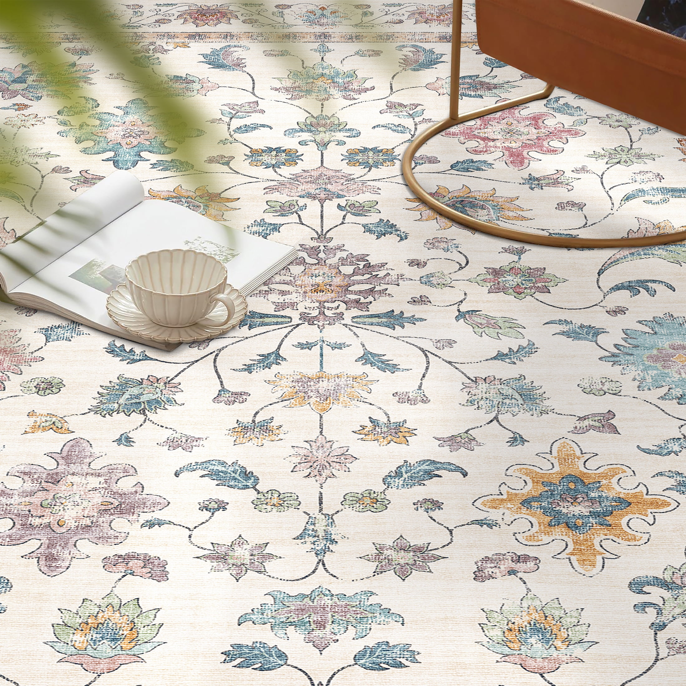 BERTHMEER 8'x10' Area Rugs for Living Room Dining Room Bedroom Farmhouse Vintage Oriental Traditional Machine Washable Non-slip Rugs Carpets,Multicolor
