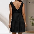 thumbnail image 4 of Siilsaa Womens Summer Casual V Neck Sleeveless Mini Dress 2024 Tie Shoulder Tiered Ruffle Swing A Line Short Black,L, 4 of 5