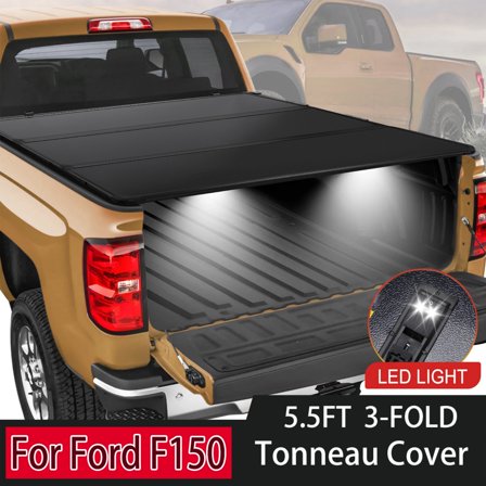 5.5FT Tri-fold Hard Truck Bed Tonneau Cover Fits 2004-2024 Ford F150 W/LED