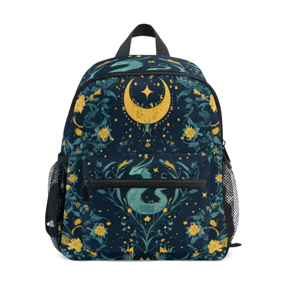 FORMRS School Backpack with Front Zippered Pocket 12" Student Travel Daypack, Green Dragon Flowers