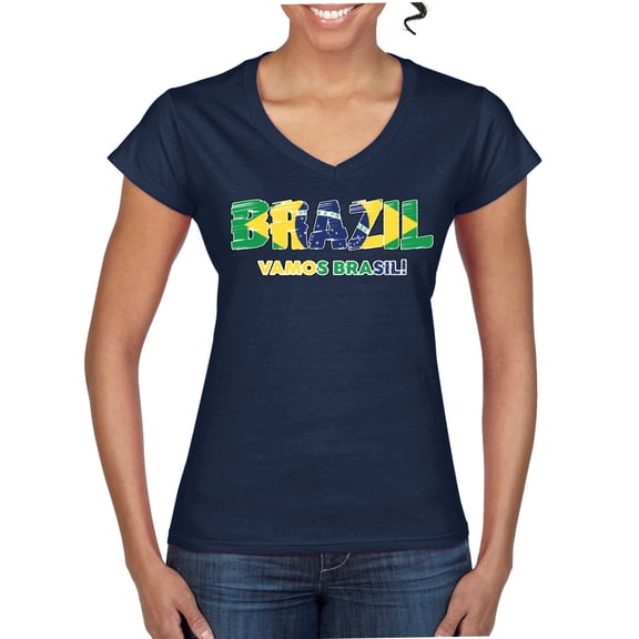 Wild Bobby Brazil Flag Pride Graphic Vamos Brasil Selecao | Unisex Novelty Graphic T-Shirt | Soccer Football Fan Gift for Men Women Standard V-Neck Tee