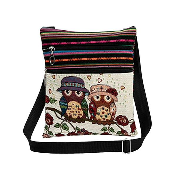 Búho Patrón Tejido Bolsa de hombro de las mujeres Búho bordado Skew Straddle Bolsa para las mujeres