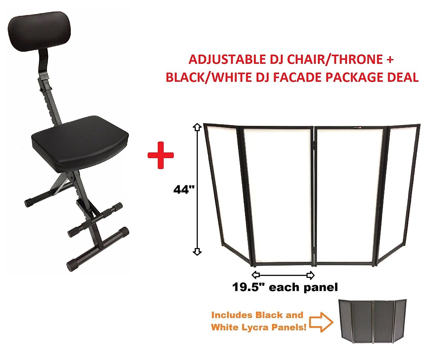 CedarsLink DJ Event Facade White/Black Scrim + Portable DJ Padded  Throne/Chair Package Deal
