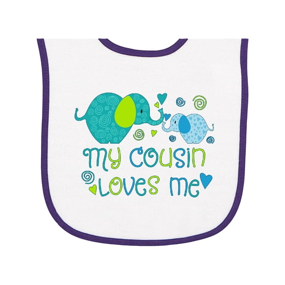 Inktastic My Cousin Loves Me Cute Elephants Baby Terry Cloth Bib