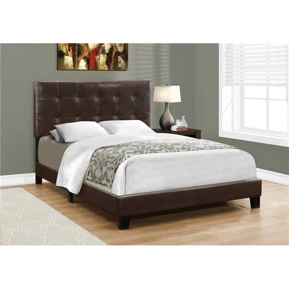 45.75 in. Brown & Black Solid Wood, MDF & Foam Full Size Bed with a Leather Look