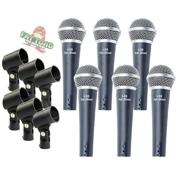 Professional Cardioid Dynamic Microphones & Clips (6 Pack) by Fat Toad Vocal Handheld, Unidirectional Mic Singing Microphone Designed for Music Stage Performances & Studio Recording or DJ Karaoke