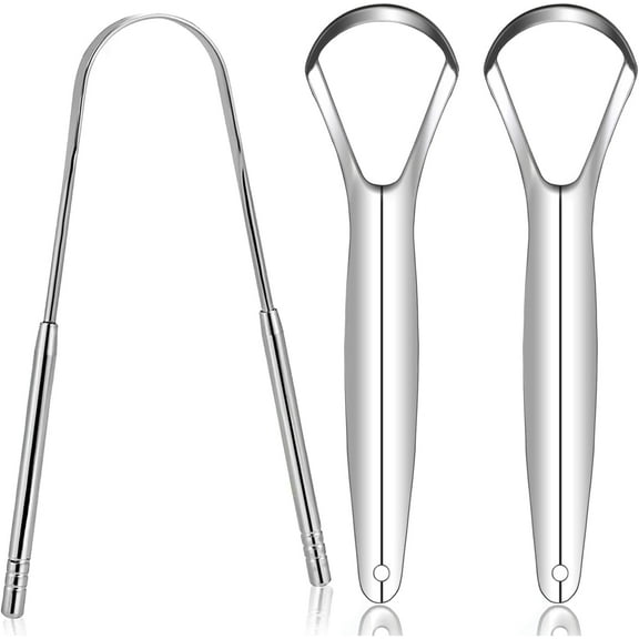 Tongue Scraper, 100% BPA Free Metal Stainless Steel Metal Tongue Scraper, Reduce Bad Breath Tongue Cleaner, Tongue Scraper for Adults, Kids (3 Pack)