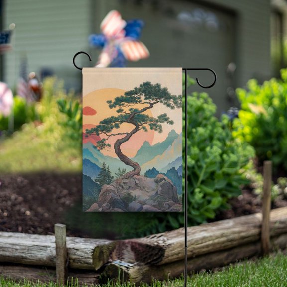 Yayeee Garden Flag 12" x 18" Double Sided Outdoor Yard Lawn Holiday Decorations, Pine Tree at Dawn