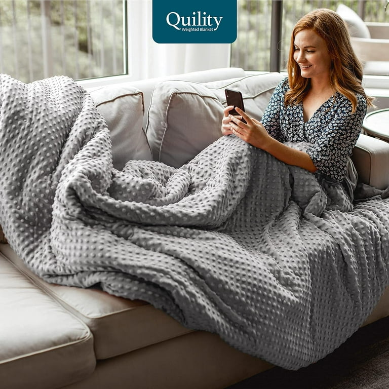 Quility Weighted Blanket for Adults 20 LB Queen Size Heavy Blanket for Cooling Heating 100 Cotton Big Blanket w Glass Marbles Machine Washable Blankets 60 x80