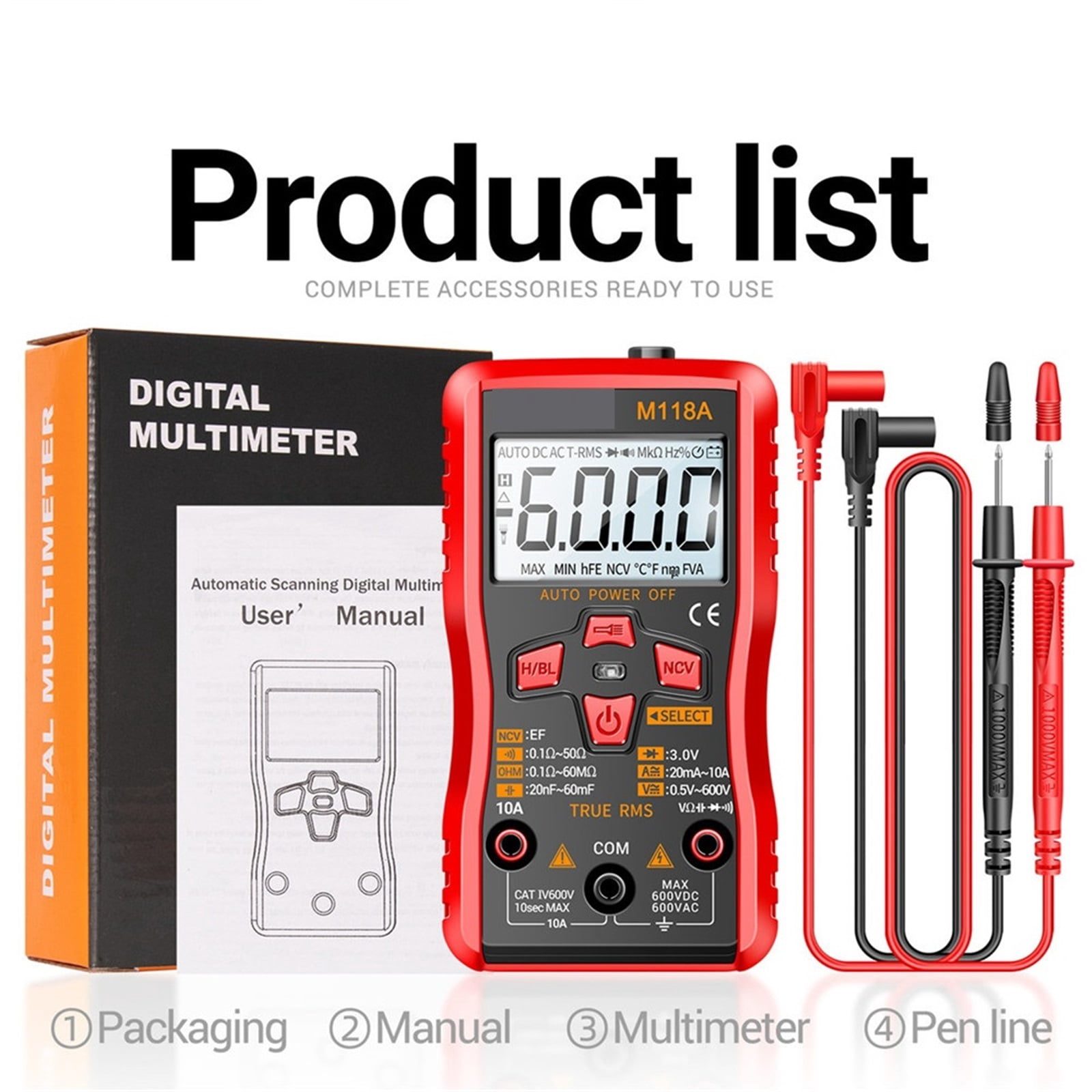 Digital Mini Multimeter Tester 6000counts Auto Mmultimetro True Rms Tranistor Meter With NCV Data Hold Flashlight ,Battery Test