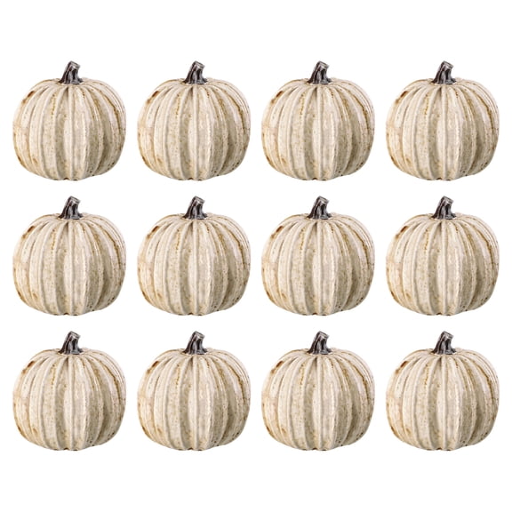 12 Pcs White Resin Pumpkin Decorations, 2.36" Cream Mini Artificial Pumpkins for Fall Thanksgiving Halloween Table Centerpiece, Modern Farmhouse Autumn Home Decor Scatter