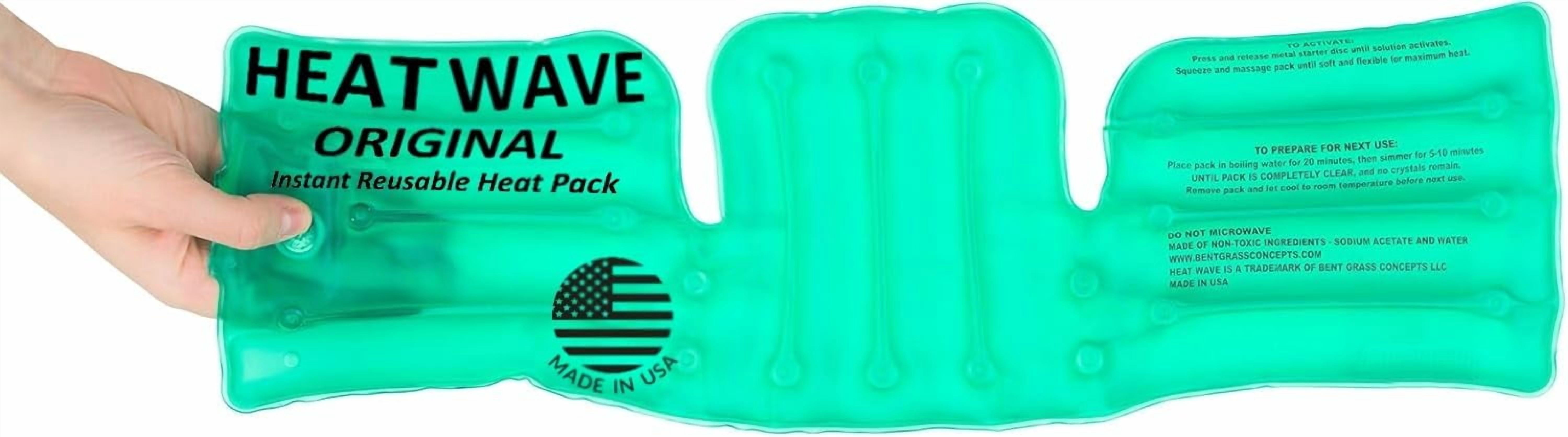 Heat Wave Instant Reusable Heat Pack 6"x18" Extra Large Green for Shoulders Back & Neck. Click Heat MADE in USA
