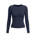 thumbnail image 6 of AherBiu Going out Tops for Women Slim Fitted Stretch Crewneck Long Sleeve Tops Comfy Tshirt Basic Layer Undershirt(X-Large,Navy), 6 of 6