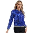 thumbnail image 6 of Zaldita Women's Shiny Sequin Bomber Jacket Baseball Collar Long Sleeve Zip Up Coat Outerwear Royal Blue 14, 6 of 7