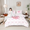 thumbnail image 4 of Homewish Bow-Tie Initial Alphabet C 3 Pieces Queen Comforter Set for Adults Female Girls,Letter Monogrammed C Ultra Soft Bedding Sets,Cartoon Bow Bedding Comforter Set Breathable, 4 of 8