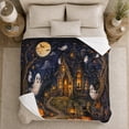 thumbnail image 5 of Enchanted Autumn Night Cottage and Pumpkins, Warm Flannel Blanket for Living Room and Family Room, Art Lovers Autumn Celebration Gift, Festive Home Decor, 5 of 9