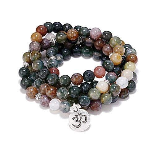 108 Natural Agate Mala Beads Bracelet for Yoga Meditation OM 