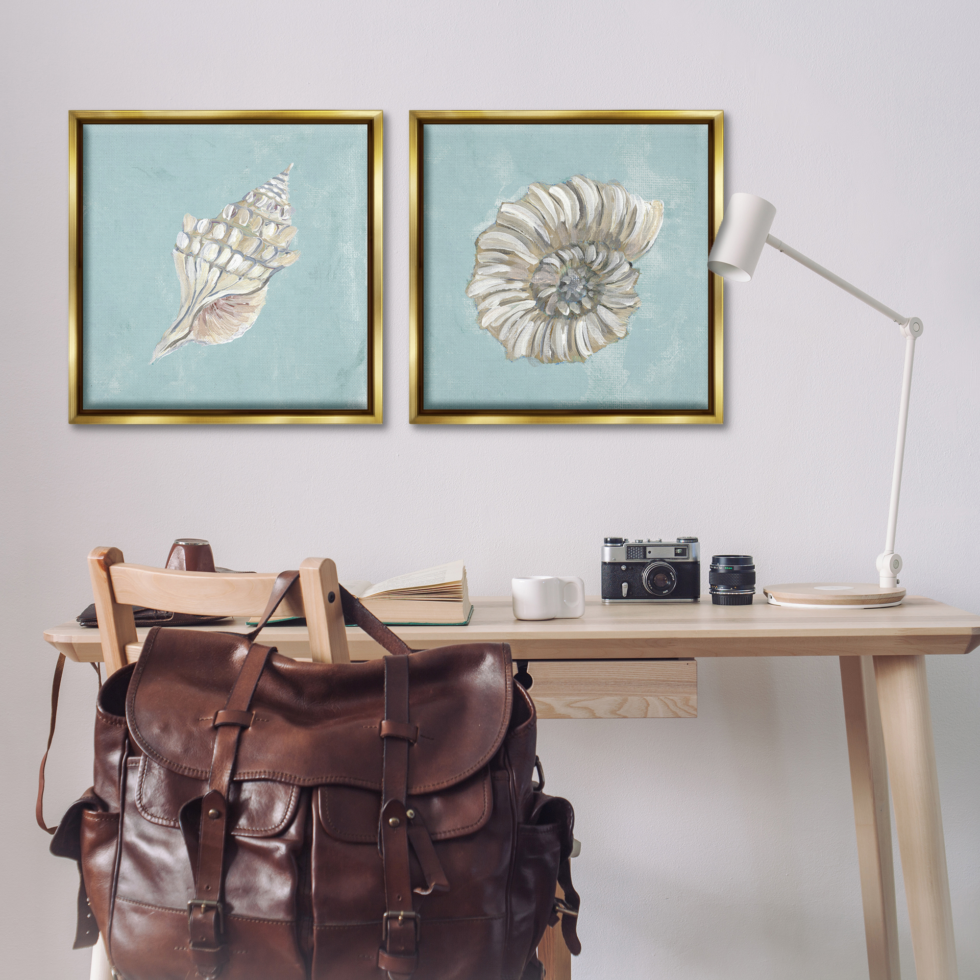 Stupell Industries Nautilus and Conch Seashells Nautical & Beach Painting Gold Floater Framed Canvas Art Print Wall Art, 25 x 25, Set of 2