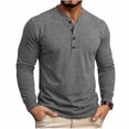 thumbnail image 2 of hoksml Men's Cotton Fabric Long Sleeve Henley Shirt, 4 Button Placket Solid Color Crew Neck Casual Daily Pullover Top, 2 of 7