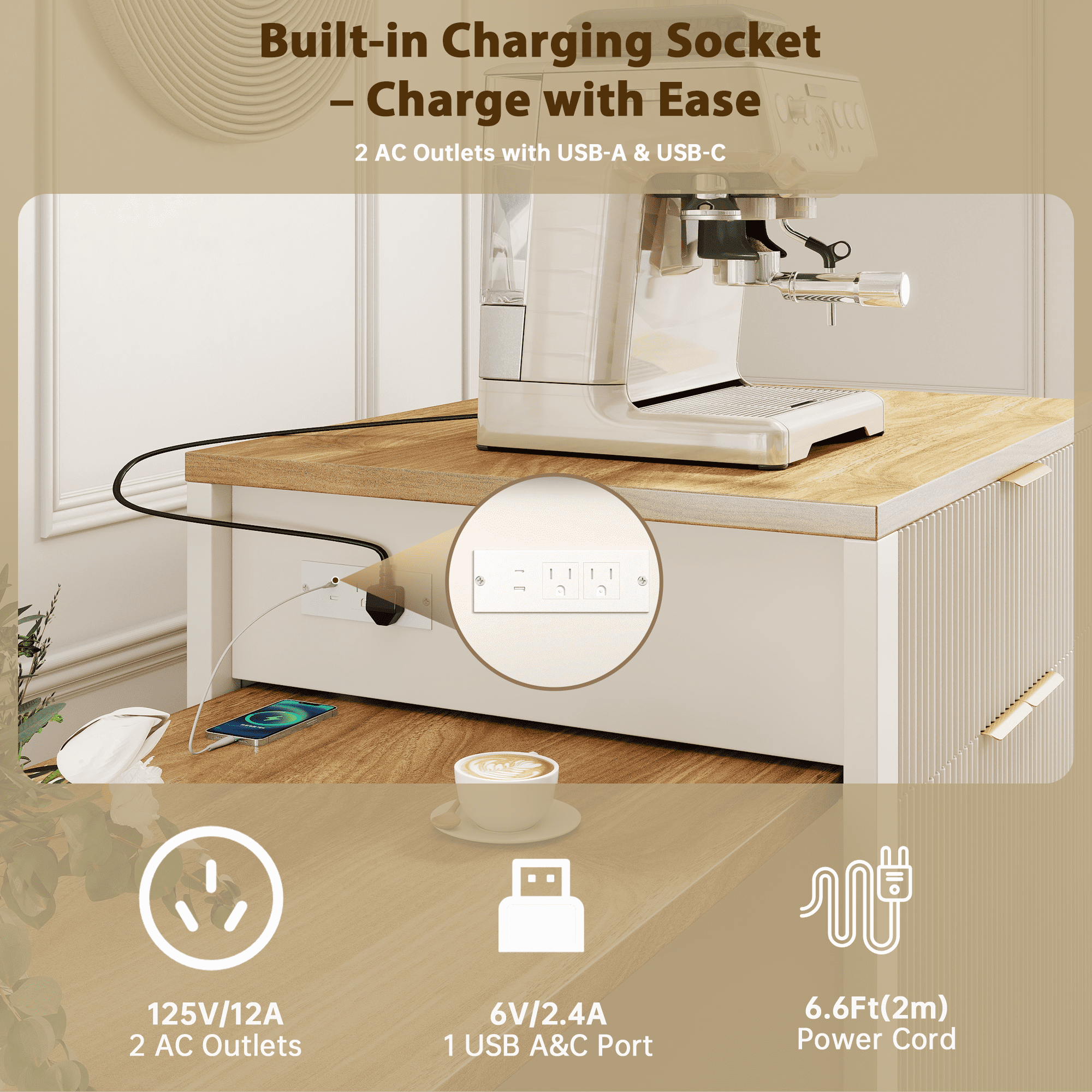 FOOWIN Kitchen Island with Extendable Dining Table, Mobile Island Table with Cabinets, Drawers, Power Outlets, White