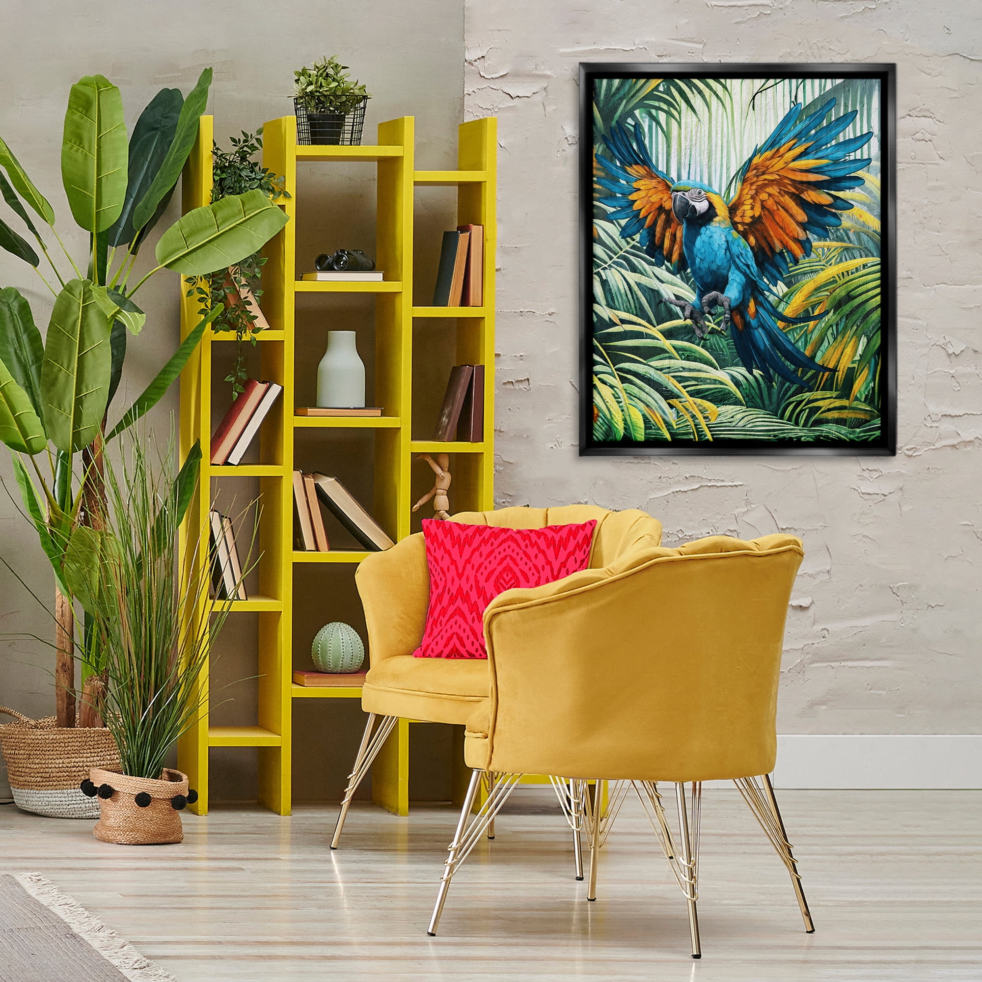 Stupell Industries Parrot in Flight Animals Painting Black Floater Framed Canvas Art Print Wall Art, 25 x 31