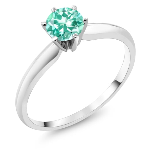 Gem Stone King 18K White Gold Blue Apatite Engagement Solitaire Ring for Women (0.50 Cttw, Round 5MM, Gemstone Birthstone, Size 7)