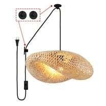 Woven Bamboo Plug in Pendant Light for Kitchen Island, Industrial Wicker Ceiling Hanging Lamp, Rattan Lamp Shade Basket Chandelier Bamboo Light Fixture for Living Room Dining Room Bar Restaurant