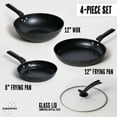 thumbnail image 2 of DURANITRO 4 Piece Nitrogen-Hardened Honeycomb Nonstick Carbon Steel 8” and 12” Frying Pans, 12” Wok, and 12” Glass Lid Cookware Set – Easy to Clean, Suitable for All Stovetops- FREE GIFT INCLUDED, 2 of 6