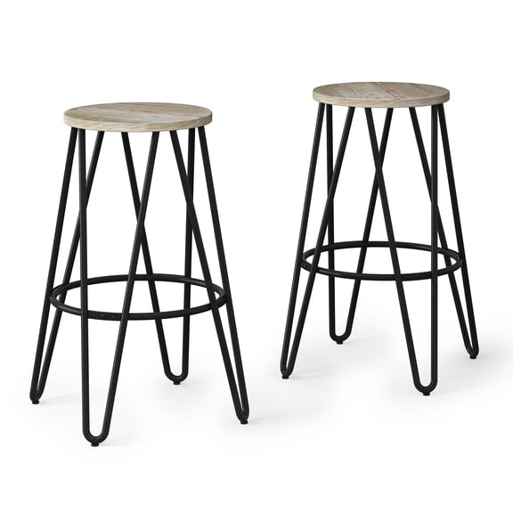 Simpli Home Simeon 26" Industrial Counter Stool in Natural and Black (Set of 2)