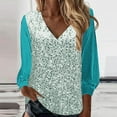 thumbnail image 2 of JURANMO Womens Sparkly Sequin Tops 2025 New Year Eve Outfits Loose V Neck Long Sleeve Glitter Shirts Elegant Pullover Sparkle Blouse Sky Blue S Deals of The Week, 2 of 7
