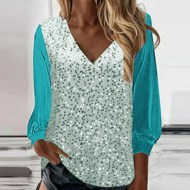 Blouses pour Femmes Mode Femme Manches Longues Blouse Unie Col en V Hauts