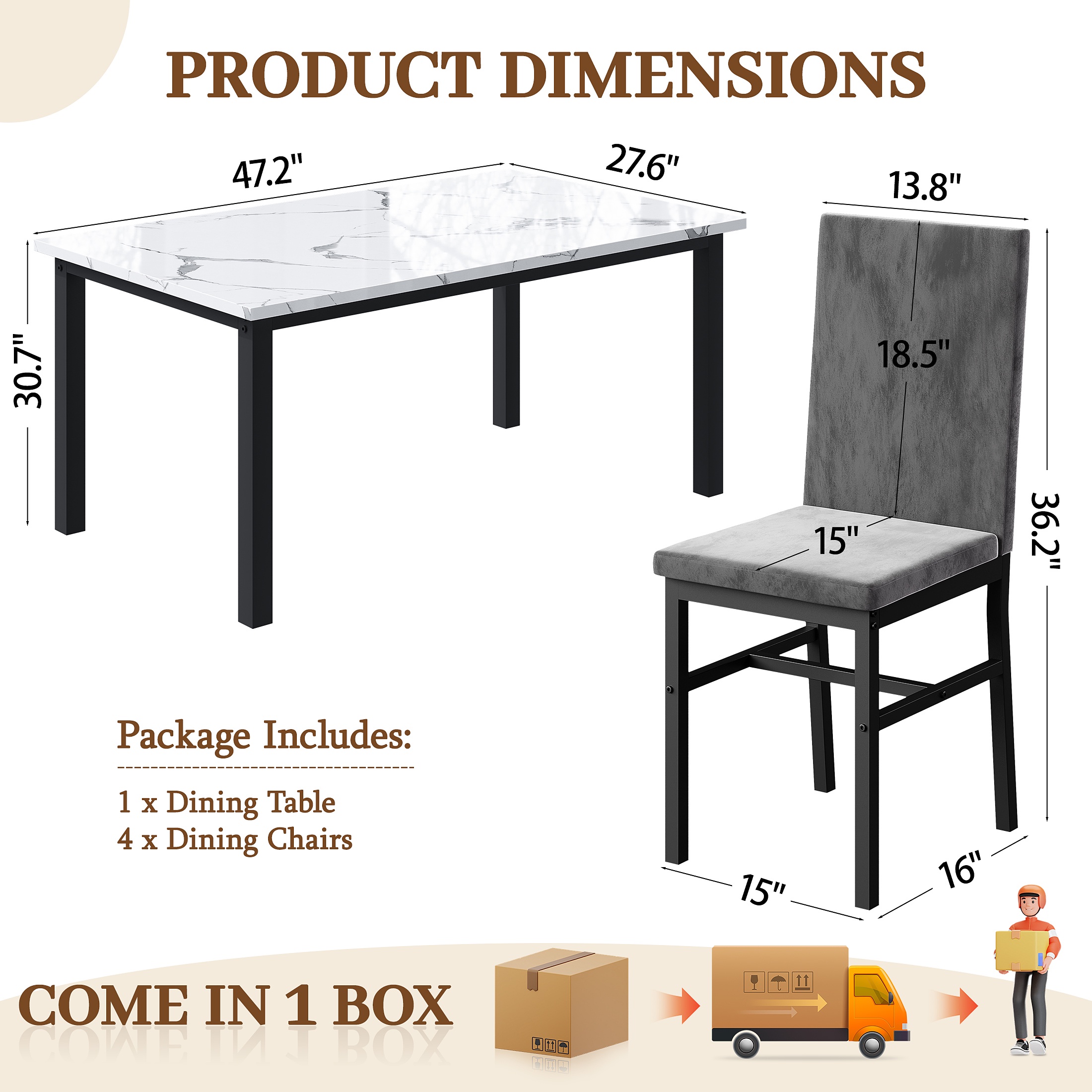 uhomepro 5-Piece Dining Table Set, Faux Marble, Gray Chairs photo 7