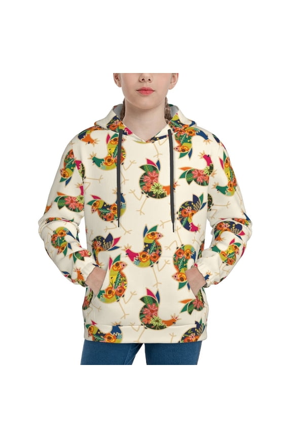 Boho Chicken Hoodie Youth Classic Hooded Pullover Sweatshirts Essentials Hoodie for Children (s-xl)-Small