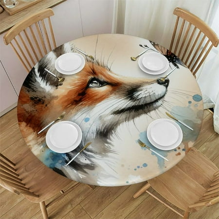 

Sheronv Fox Butterfly Round Table Cover Stain Resistant Washable for Indoor Outdoor Kitchen Dining Wedding Parties Home Kitchen Holiday Dinner 100% Polyester Mother s Day Gift 38 -42