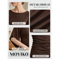 thumbnail image 4 of MOYIKO T Shirts for Women Boat Neck 3/4 Flare Sleeve Ruched Fitted Shirts, 4 of 7