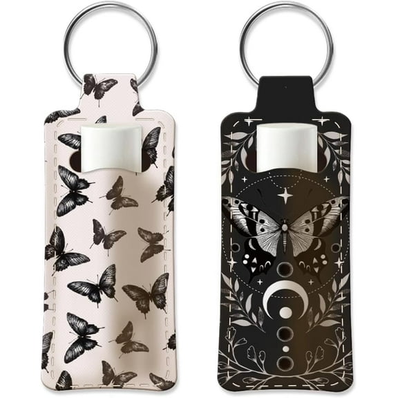 2pcs Lipstick Holder Keychain Lip Balm Holders Elastic Diving Fabric Lipstick Keychain Key Ring Holder for Chapstick for DIY