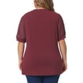 thumbnail image 4 of Agnes Orinda Women's Plus Size Tops V Neck Swiss Dots Puff Sleeve Casual Blouses Tee 1X Red, 4 of 7