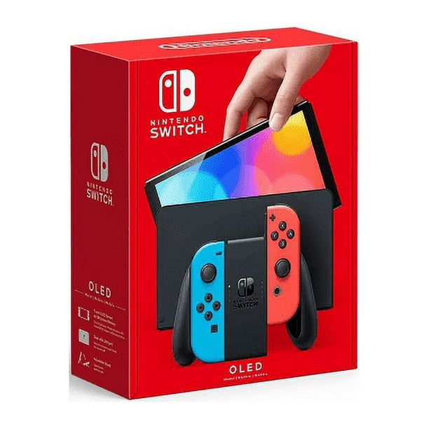 Commutateur Nintendo HEGSKABAA remis à neuf - Modèle OLED avec Joy-Con  rouge néon et bleu néon 
